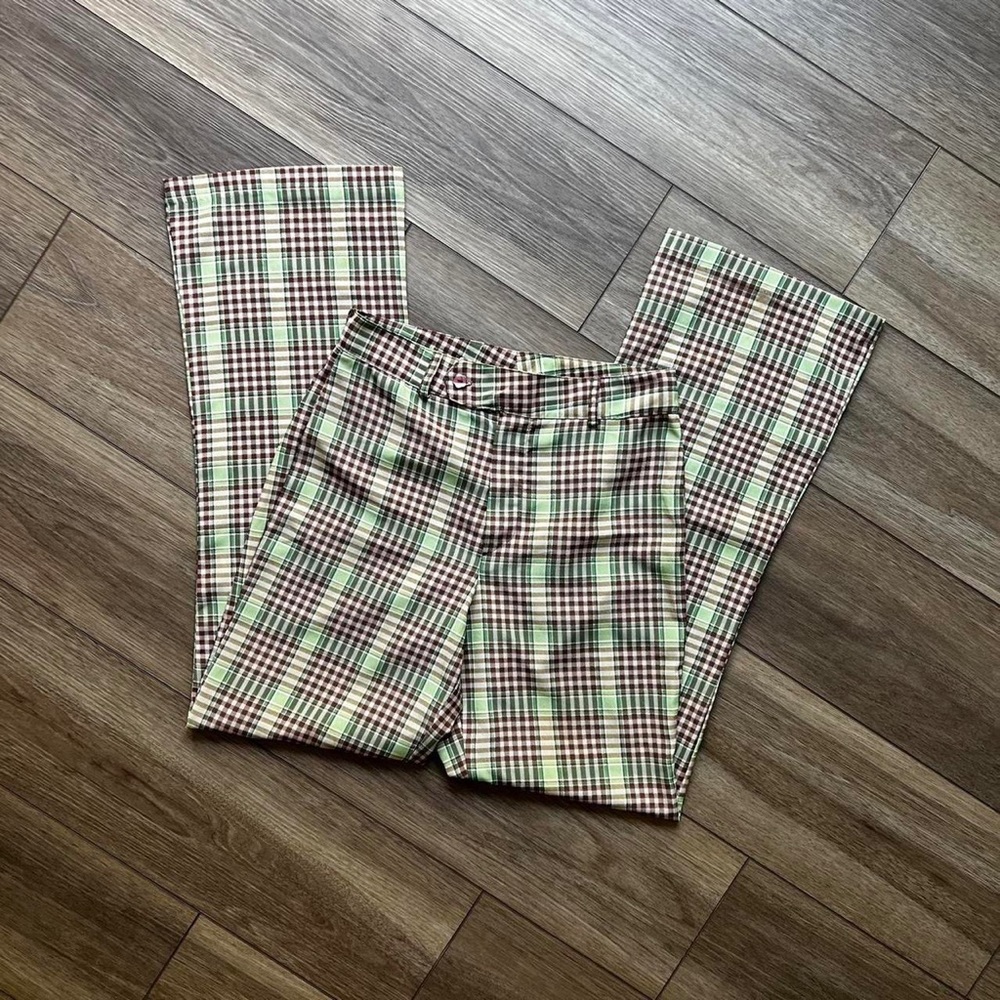 Vintage 90's insane green + brown plaid bootcut / flare trousers by Cement 🥥